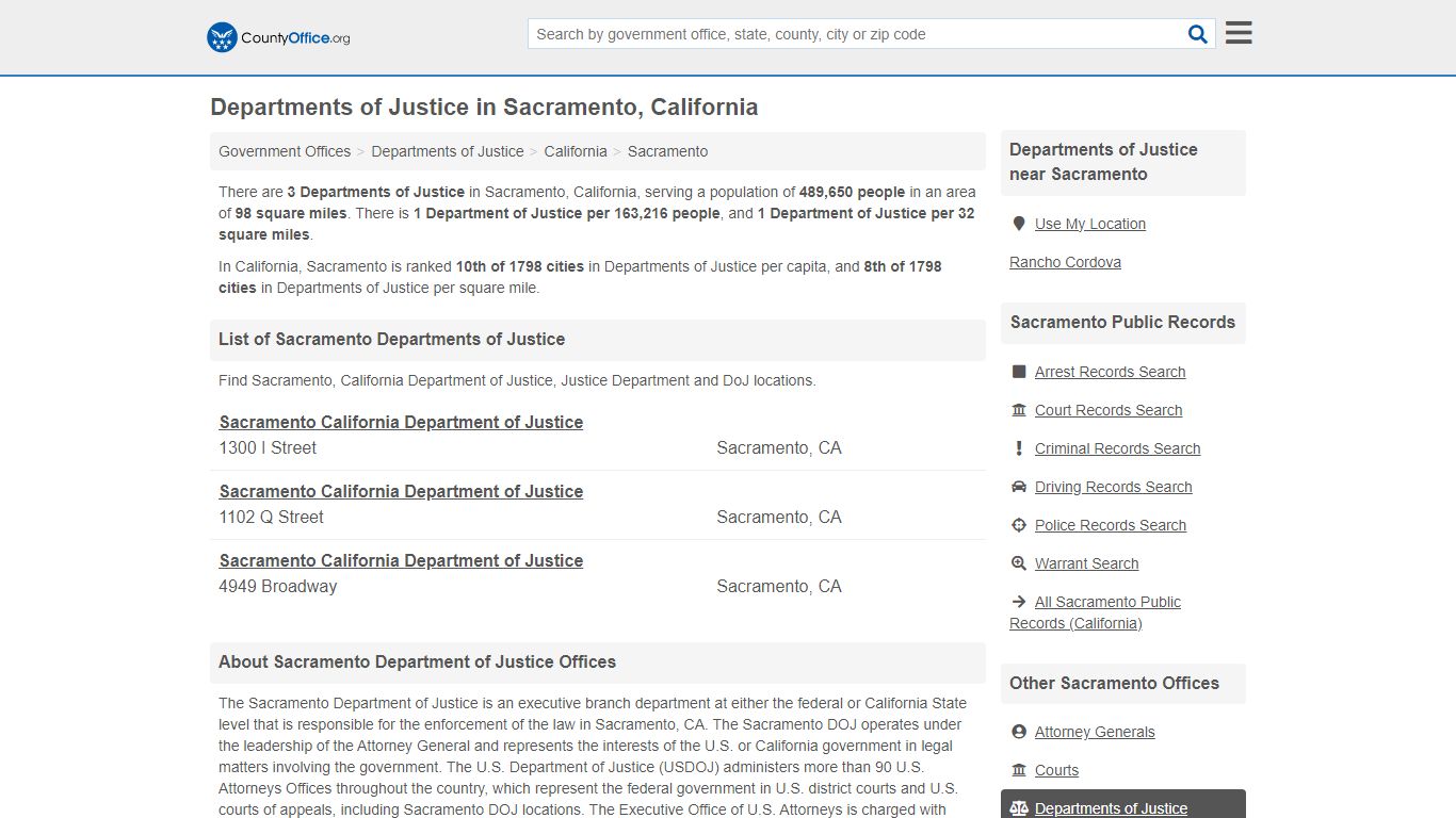 Departments of Justice in Sacramento, California - County Office