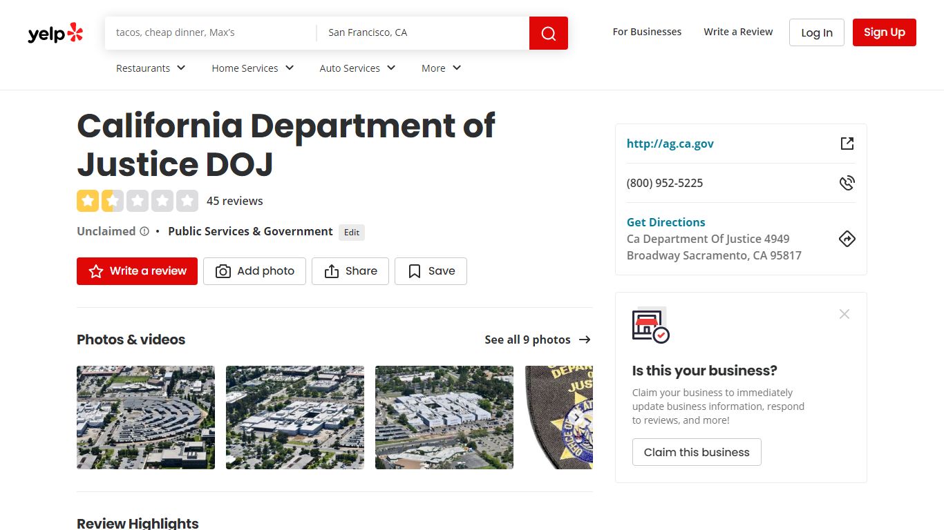 California Department of Justice DOJ - Sacramento, CA