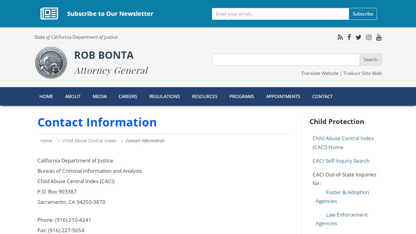 Contact Information | State of California - Department of Justice ...